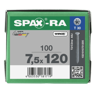 Product afbeelding voor Spax Kozijnschroef 7,5x120mm Platkop TX-30 Verzinkt 100st