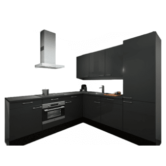 Product afbeelding voor Procasa Hoekkeuken Compleet 245x245cm Dark Grey Met 5 Inbouwapparaten Hoge Kast Met Koelvriescombinatie Rechts Vaatwasser Combi Magnetron Inductie Kookplaat En Afzuigkap