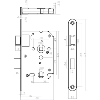 Product afbeelding voor Intersteel WC-Badkamerslot WC63/8mm Doornmaat 50mm Voorplaat Afgerond RVS Met Sluitplaat