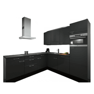 Product afbeelding voor Procasa Hoekkeuken Compleet 245x245cm Dark Grey Met 5 Inbouwapparaten, Hoge Kast Met Koelkast Nis 103 En Combi Magnetron Nis 45 Rechts, Vaatwasser, Inductie Kookplaat En Afzuigkap