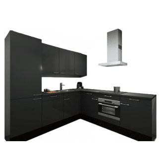 Product afbeelding voor Procasa Hoekkeuken Compleet 245x245cm Dark Grey Met 5 Inbouwapparaten Hogekast Met Koelvriescombinatie Links Vaatwasser Combi Magnetron Inductie Kookplaat En Afzuigkap