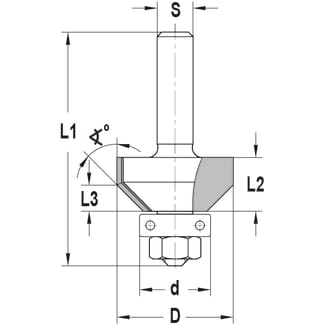 Product afbeelding voor Trasco Fasefrees Hardmetaal Met Kogellager 45mm 12.7mm Aansluiting 8mm