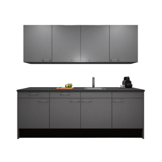 Product afbeelding voor Procasa Keuken 240cm Compleet Grey Spoelbak Rechts Uit Midden Met Inbouwkoelkast Rechts