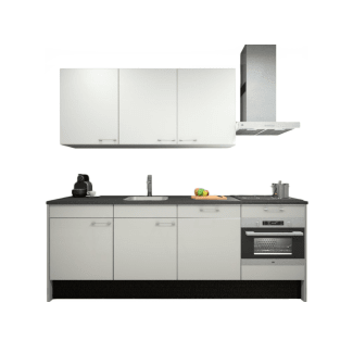 Product afbeelding voor Procasa Keuken 240cm Compleet Wit Spoelbak Links Uit Midden Met 5 Inbouw Apparaten, Koelkast Links, Vaatwasser, Combi Magnetron, Inductie Kookplaat En Afzuigkap