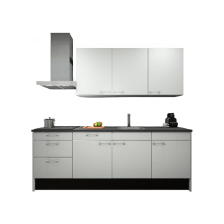 Product afbeelding voor Procasa Keuken 240cm Compleet Wit Spoelbak Rechts Uit Midden Met 3 Inbouw Apparaten Koelkast Rechts, Inductie Kookplaat En Afzuigkap