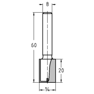 Product afbeelding voor Trasco Groeffrees Hardmetaal 14x20/60mm Aansluiting 8mm