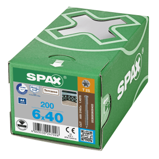 Product afbeelding voor Spax Vlonderschroef 6x40/23mm Cilinderkop TX-25 RVS A4 200st