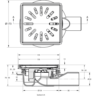 Product afbeelding voor ABS Put 150x150mm ZU RVS Rooster Horizontaal Vertikaal Verstelbaar
