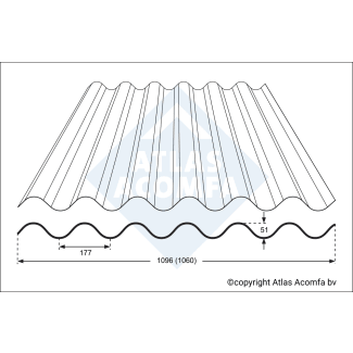 Product afbeelding voor Atlas Acomfa Golfplaat Polycarbonaat Enkelwandig 177/51 1530x1096x1mm Biobase Glashelder 1UV