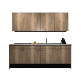 Product afbeelding voor Procasa Keuken 240cm Compleet Mountain Oak Spoelbak Rechts Uit Midden Met Inbouwkoelkast Rechts