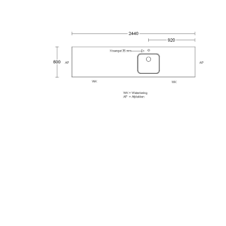 Product afbeelding voor Procasa Keuken Werkblad 244x60cm Multiplex Zwart DE 2390 Voorzien Van Waterkering Inclusief Spoelbak Lanseto 043N Vlakinbouw Positie Hart Spoelbak 92cm Van Rechts Met Korfplug En Kraangat