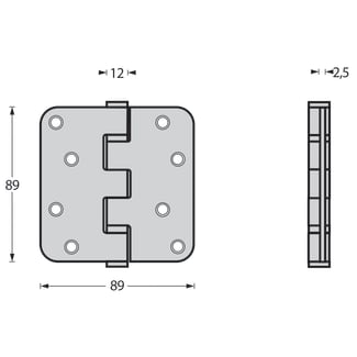 Product afbeelding voor Intersteel Kogellagerscharnier Ronde Hoeken 89x89mm RVS 1st