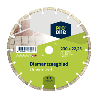 Product afbeelding voor ProOne Diamantzaagblad 230x22,23mm Medium Universeel