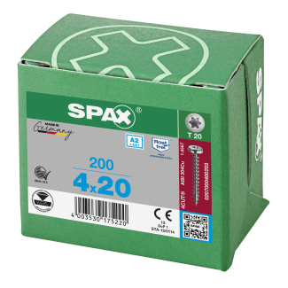 Product afbeelding voor Spax Spaanplaatschroef 4x20/18mm Bolkop TX-20 RVS A2 200st
