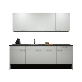 Product afbeelding voor Procasa Keuken 240cm Compleet Wit Spoelbak Links Uit Midden Met 2 Inbouw Apparaten Koelkast Links En Geintegreerde Vaatwasser