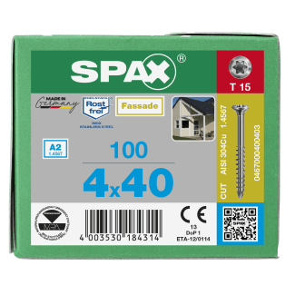Product afbeelding voor Spax Gevelschroef 4x40/24mm Lenskop 6mm TX-15 RVS A2 100st