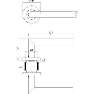 Product afbeelding voor Intersteel Deurkruk Hoek 90 Graden Op Rozet 53x8mm Verdekt Met Nokken RVS 1 Paar