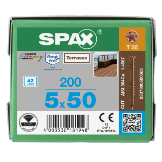 Product afbeelding voor Spax Vlonderschroef 5x50/22,5mm Cilinderkop TX-25 RVS A2 Antiek 200st