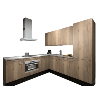 Product afbeelding voor Procasa Hoekkeuken Compleet 245x245cm Mountain Oak Met 5 Inbouwapparaten, Hoge Kast Met Koelvriescombinatie Rechts Vaatwasser, Combi Magnetron, Inductie Kookplaat En Afzuigkap