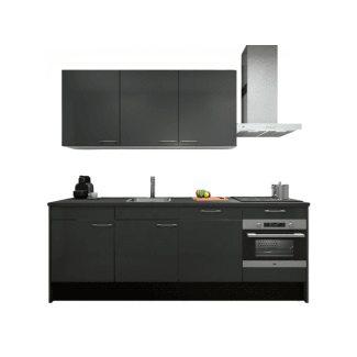 Product afbeelding voor Procasa Keuken 240cm Compleet Dark Grey Spoelbak Links Uit Midden Met 5 Inbouwapparaten Koelkast Links Combi Magnetron Inductie Kookplaat En Afzuigkap