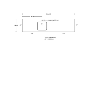 Product afbeelding voor Procasa Keuken Werkblad 244x60cm Multiplex Zwart DE 2390 Voorzien Van Waterkering Inclusief Spoelbak Lanseto 043N Vlakinbouw Positie Hart Spoelbak 92cm Van Links Met Korfplug En Kraangat