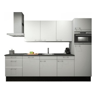 Product afbeelding voor Procasa Keuken 300cm Compleet Wit Met 5 Inbouwapparaten Hoge Kast Met Koelkast Nis 103 En Combi Magnetron Nis 45 Rechts Vaatwasser, Inductie Kookplaat En Afzuigkap