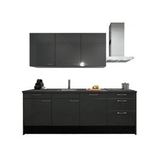 Product afbeelding voor Procasa Keuken 240cm Compleet Dark Grey Spoelbak Links Uit Midden Met 3 Inbouwapparaten Vaatwasser Inductie Kookplaat En Afzuigkap