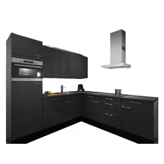 Product afbeelding voor Procasa Hoekkeuken Compleet 245x245cm Dark Grey Met 5 Inbouwapparaten, Hoge Kast Met Koelkast Nis103 En Combi Magnetron Nis 45 Links, Vaatwasser, Inductie Kookplaat En Afzuigkap