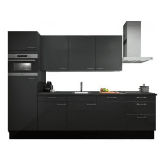 Product afbeelding voor Procasa Keuken 300cm Compleet Dark Grey Met 5 Inbouwapparaten Hoge Kast Met Koelkast En Combi Magnetron Links Vaatwasser Inductie Kookplaat En Afzuigkap