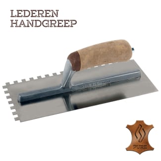 Product afbeelding voor Super Prof Lijmspaan Pure Recht Getand 12x12mm 280x120mm RVS Met Lederen Handgreep