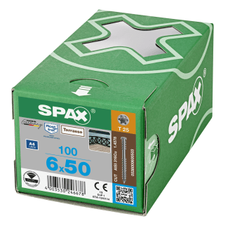 Product afbeelding voor Spax Vlonderschroef 6x50/23mm Cilinderkop TX-25 RVS A4 100st