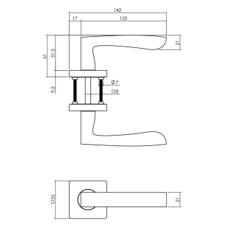 Product afbeelding voor Intersteel Deurkruk Minos Op Rozet Vierkant 55x55x10mm Verdekt Met Nokken Zwart