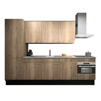 Product afbeelding voor Procasa Keuken 300cm Compleet Mountain Oak Inclusief Hoge Kast Met Koelvriescombinatie Links Vaatwasser Combi Magnetron Inductie Kookplaat En Afzuigkap