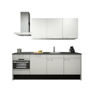 Product afbeelding voor Procasa Keuken 240cm Compleet Wit Spoelbak Rechts Uit Midden Met 5 Inbouw Apparaten Koelkast Rechts, Vaatwasser, Combi Magnetron, Inductie Kookplaat En Afzuigkap