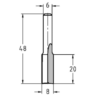 Product afbeelding voor Trasco Groeffrees Hardmetaal 8x20/48mm Aansluiting 6mm