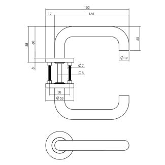 Product afbeelding voor Intersteel Deurkruk Op Rozet Rond 53x8mm Verdekt Met Nokken RVS