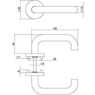 Product afbeelding voor Intersteel Deurkruk Rond Op Onderrozet Kunststof 1 Paar 55x8mm 7mm Nokken RVS