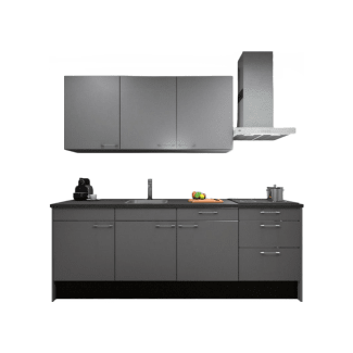 Product afbeelding voor Procasa Keuken 240cm Compleet Grey Spoelbak Links Uit Midden Met 3 Inbouwapparaten, Koelkast Links, Inductie Kookplaat En Afzuigkap
