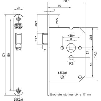 Product afbeelding voor Nemef Loopslotset 1255/96 50mm Langschild