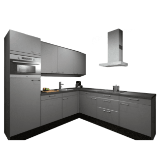 Product afbeelding voor Procasa Hoekkeuken Compleet 245x245cm Grey Met 5 Inbouwapparaten, Hoge Kast Met Koelkast Nis103 En Combi Magnetron Nis 45 Links, Vaatwasser, Inductie Kookplaat En Afzuigkap