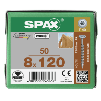 Product afbeelding voor Spax Houtschroef 8x120/80mm Discuskop 20mm TX-40 Verzinkt 50st