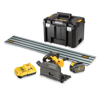 Product afbeelding voor DeWALT Invalcirkelzaag DCS520T2RQW 54V XR Flexvolt Met Rail 2x6,0Ah Snellader