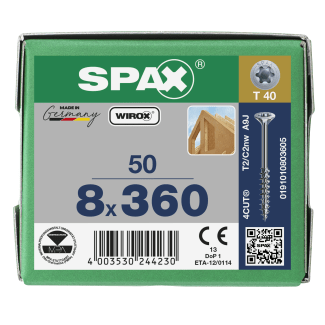 Product afbeelding voor Spax Houtschroef 8x360/80mm Platkop TX-40 Verzinkt 50st