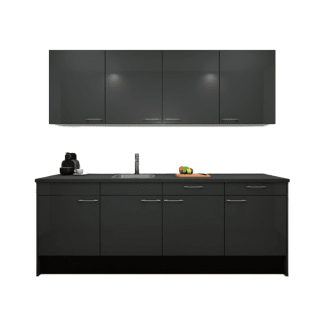 Product afbeelding voor Procasa Keuken 240cm Compleet Dark Grey Spoelbak Links Uit Midden Met Inbouwkoelkast Links