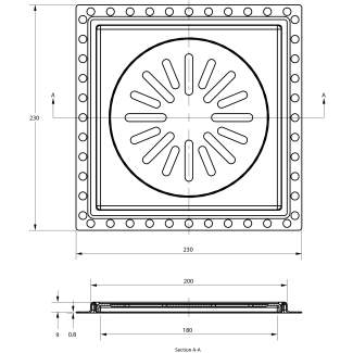 Product afbeelding voor RVS Renovatieput 200x200mm RP20 Inbouwdiepte 9mm