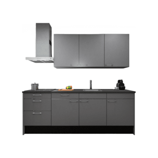 Product afbeelding voor Procasa Keuken 240cm Compleet Grey Spoelbak Rechts Uit Midden Met 3 Inbouwapparaten, Koelkast Rechts, Inductie Kookplaat En Afzuigkap