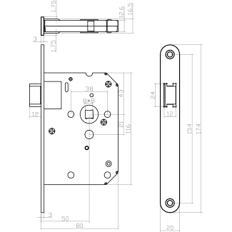 Product afbeelding voor Intersteel Loopslot Doornmaat 50mm Voorplaat Afgerond RVS Met Sluitplaat