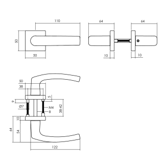 Product afbeelding voor Intersteel Deurkruk Denham Met Rozet 1 Paar 55x55x10mm 7mm Nokken Alu/Zwart