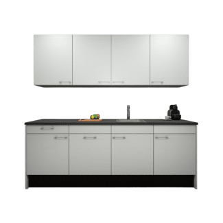 Product afbeelding voor Procasa Keuken 240cm Compleet Wit Spoelbak Rechts Uit Midden Met 2 Inbouw Apparaten, Koelkast Rechts, Vaatwasser