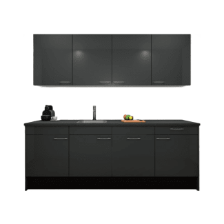 Product afbeelding voor Procasa Keuken 240cm Compleet Dark Grey Spoelbak Links Uit Midden Met 2 Inbouwapparaten Koelkast Links En Geintegreerde Vaatwasser